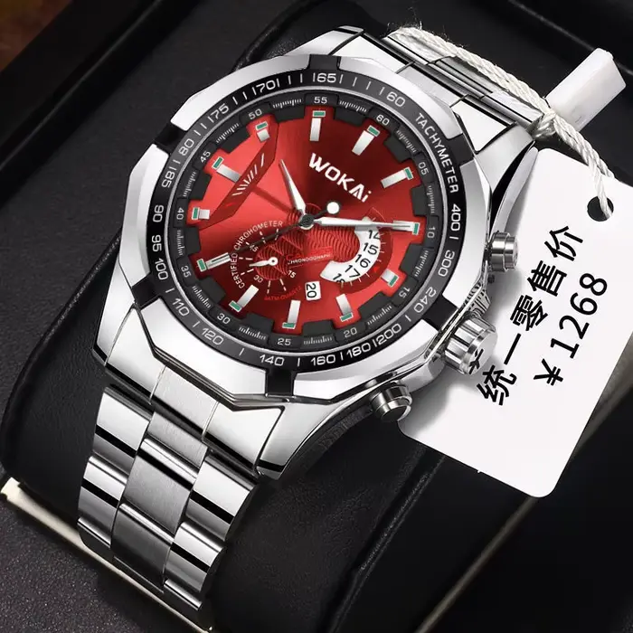 WOKAI montre hommes rouge montres de sport mode Imitation mécanique calendrier montres à Quartz homm