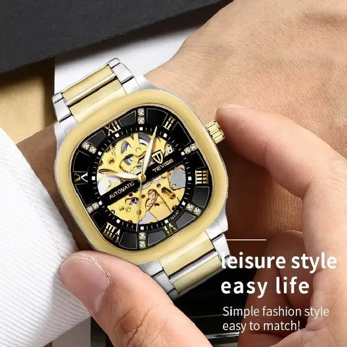 Montre automatique carrée rétro TEVISE pour homme