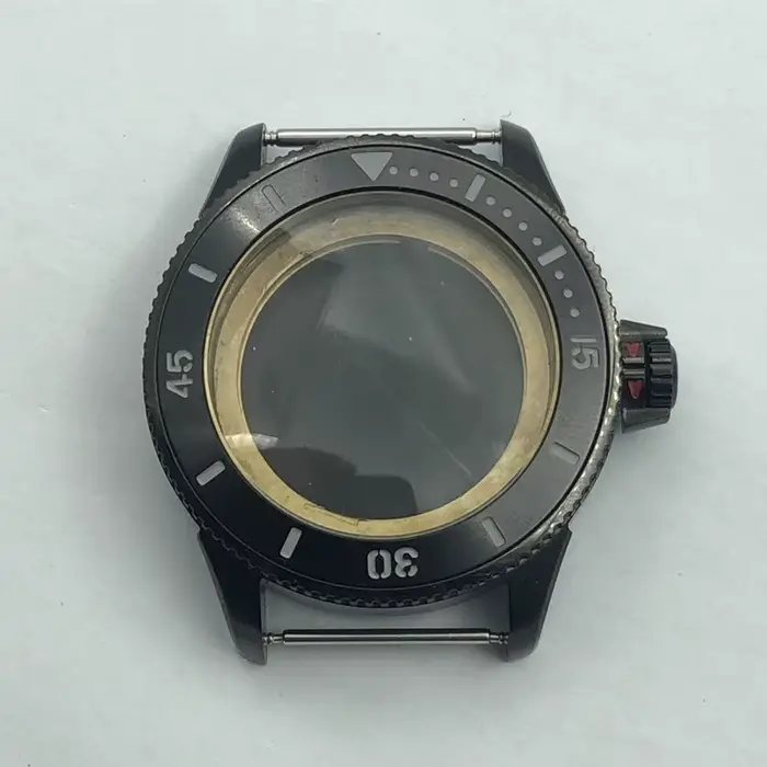 LARIMOKER-Boîtier de montre en verre saphir, lunette rotative, argent, noir, or rose, couronne, comp