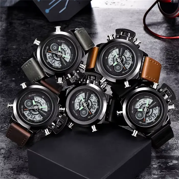 Hommes Original CURDDEN marque double temps montres mode bracelet en cuir chronographe militaire multi-fonction montre de sport Reloj Hombre