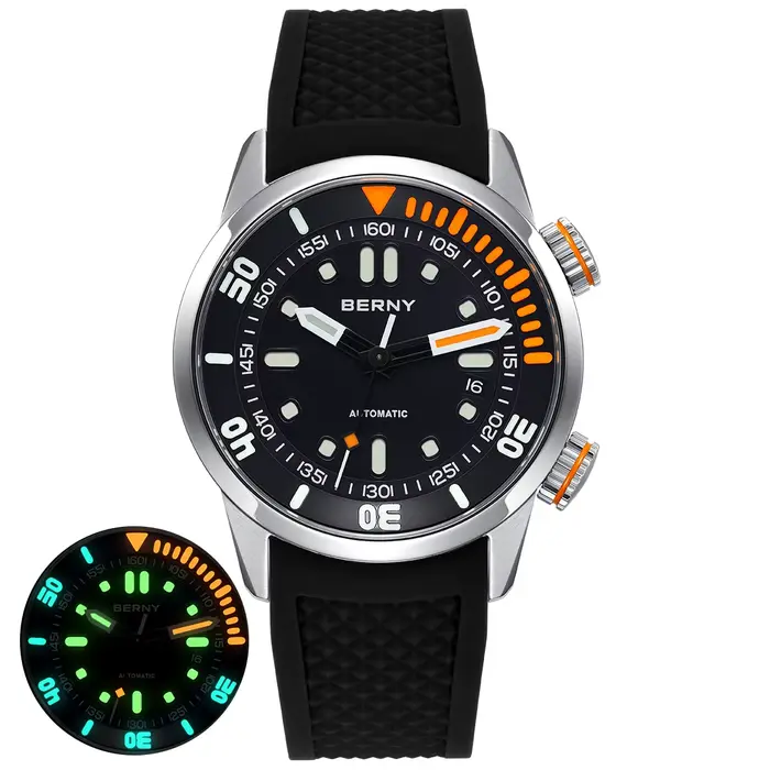 BERNY – montre de plongée professionnelle automatique pour hommes, Super lumineuse, verre saphir rés