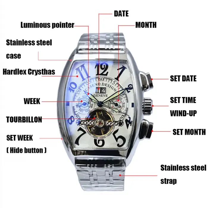 Montres mécaniques Rigas automatiques squelette tourbillon acier inoxydable pour hommes occasions spéciales robuste élégante