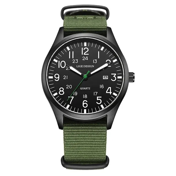 LIGE Top marque de luxe hommes montre à Quartz Date Nylon cuir étanche lumineux militaire sport montres