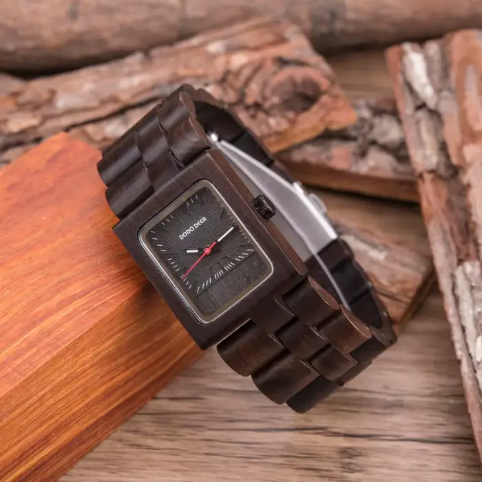 Montre-bracelet en bois d'ébène Quartz élégante pour femmes occasions spéciales mode et casual résistante à l'eau avec fermoir caché à bouton-poussoir