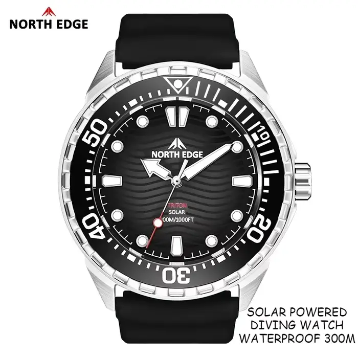 NORTH EDGE montres pour homme TRITON montre de plongée à énergie solaire montre-bracelet à Quartz en