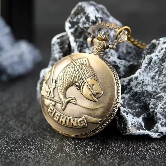 Meilleurs cadeaux montre de poche à Quartz en or de luxe Design poissons collier pendentif