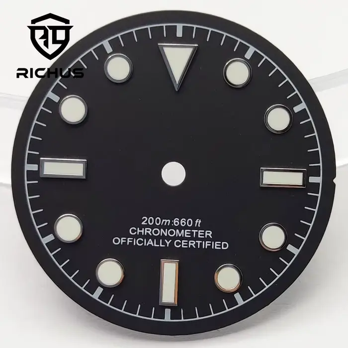 Cadran de montre RICHUS 28 avec index appliqué riveté et luminescence verte pour mouvements NH34 NH35 NH36 ETA2824 2836 Miyota8215-DG style élégant