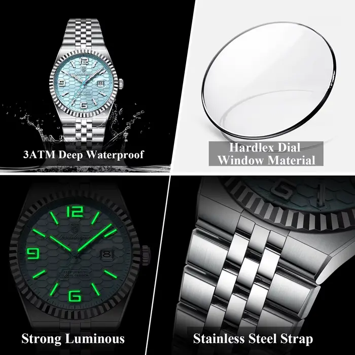POEDAGAR haute qualité originale montre pour hommes étanche lumineux en acier inoxydable calendrier