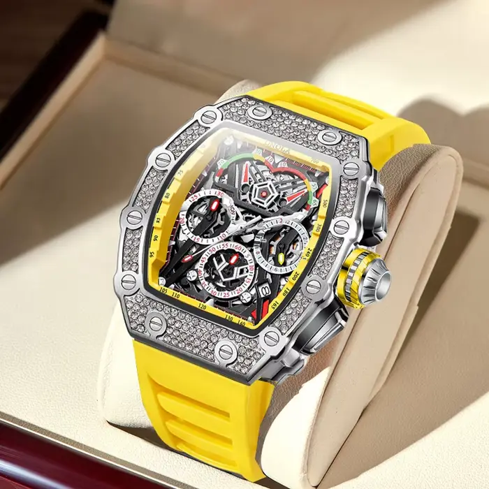 ONOLA 6827Q nouveau plein diamant multi fonctionnel à la mode étanche lumineux bande de silicone montre Quartz