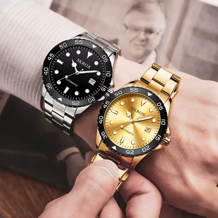 SKROX haut de gamme luxe plongeur lumineux homme montre mouvement automatique horloge mécanique montres en acier