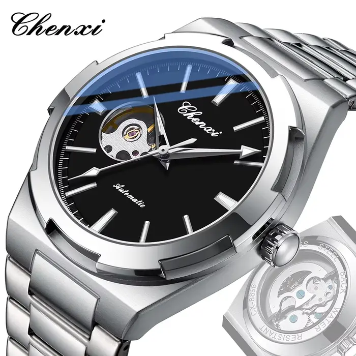 Montres-bracelets mécaniques en acier inoxydable pour hommes