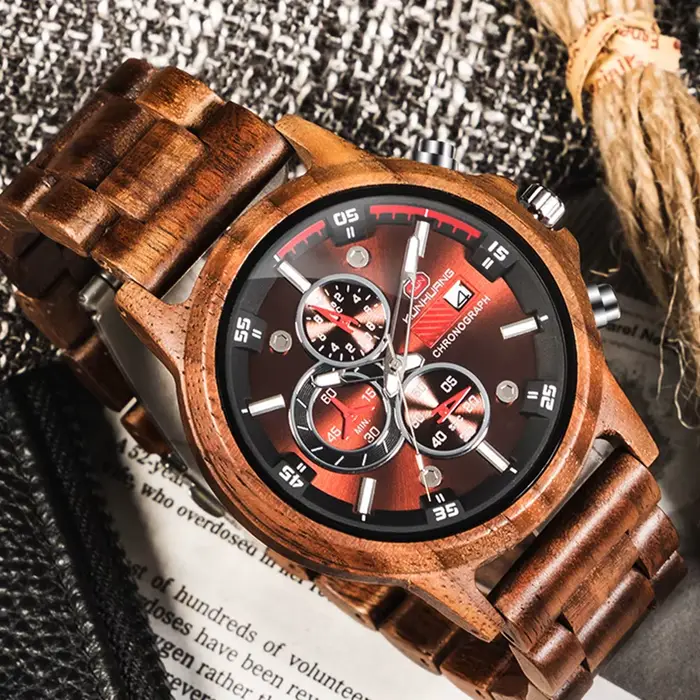 Montre chronographe en bois pour homme