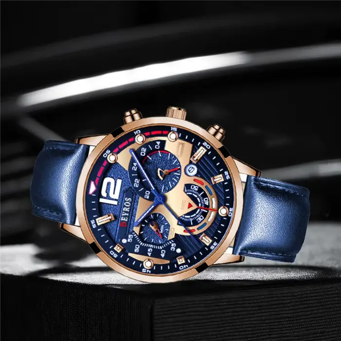Montre-bracelet DEYROS élégante à quartz pour hommes avec calendrier complet pour occasions formelles et décontractées