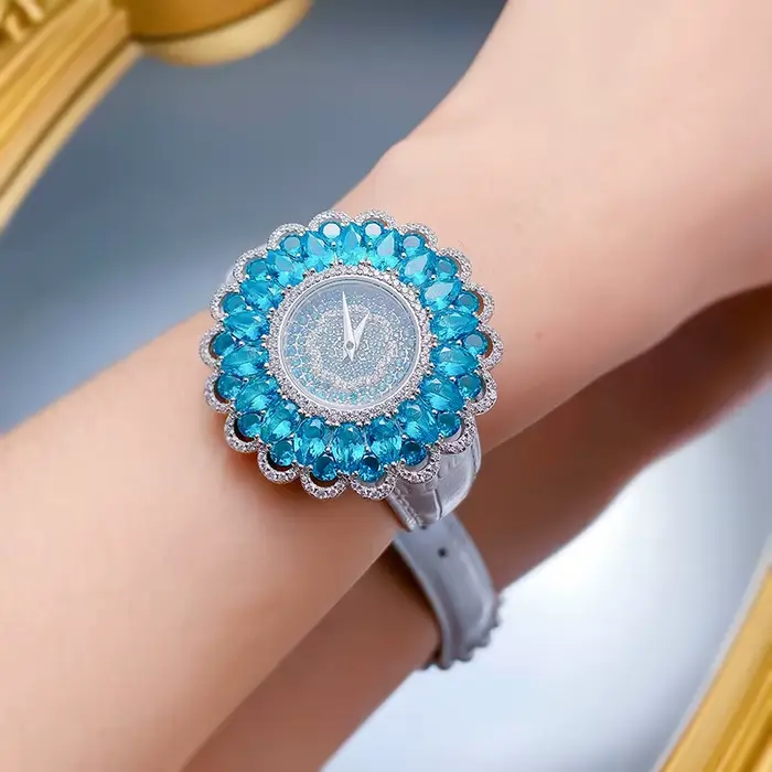 ZOCA montre de luxe Bling haute qualité Paraiba Tourmaline pierres précieuses