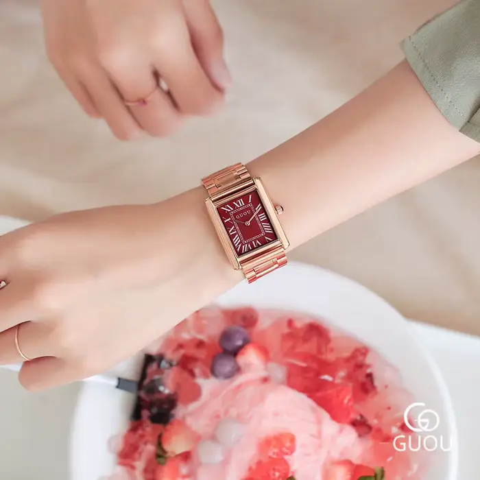 Guou-Montre-bracelet de luxe en maille d'acier pour femme, montres pour femme, horloge simple, montre à quartz pour femme, marque supérieure, mode