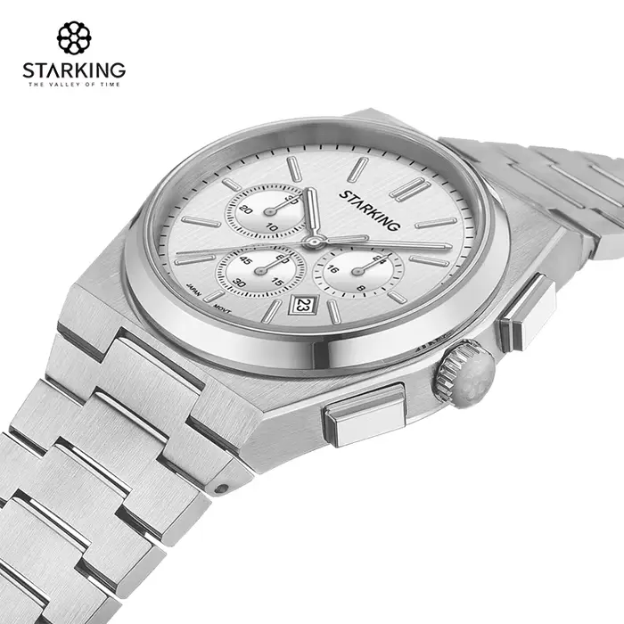 Montre STARKING en acier inoxydable résistante à l'eau avec chronomètre et calendrier complet pour homme occasions sportives et affaires