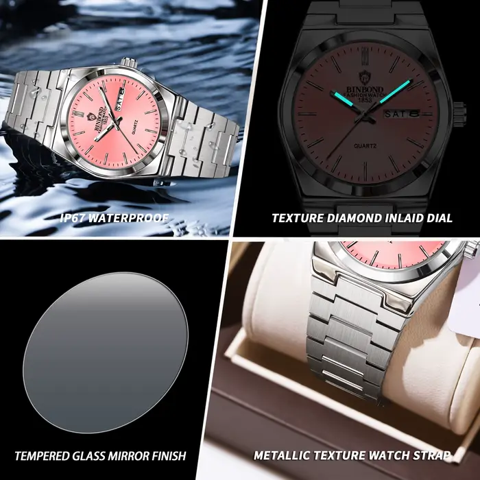 Montres à quartz BINBOND pour femmes, luxe, lumineuses, étanches, affichage automatique de la date et du jour, montre pour femmes, montre pour dames.