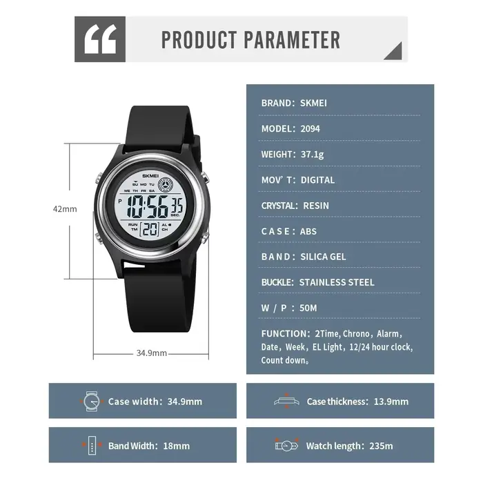 SKMEI luxe étanche antichoc Sport compte à rebours montres femmes montre-bracelet numérique