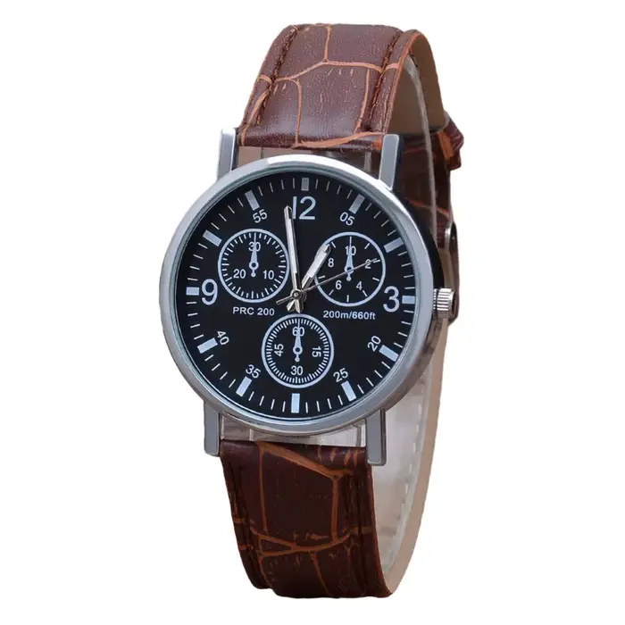 Montre à Quartz pour hommes, cadran rond, élégante, bracelet en Faux cuir réglable, haute précision,