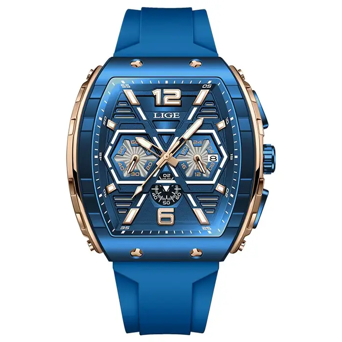 Montres de luxe pour hommes de la marque LIGE, étanches, sportives, lumineuses, bracelet en silicone