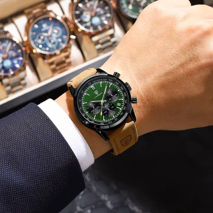 POEDAGAR mode Sport montre-bracelet pour hommes étanche lumineux chronographe militaire homme montre en cuir de luxe