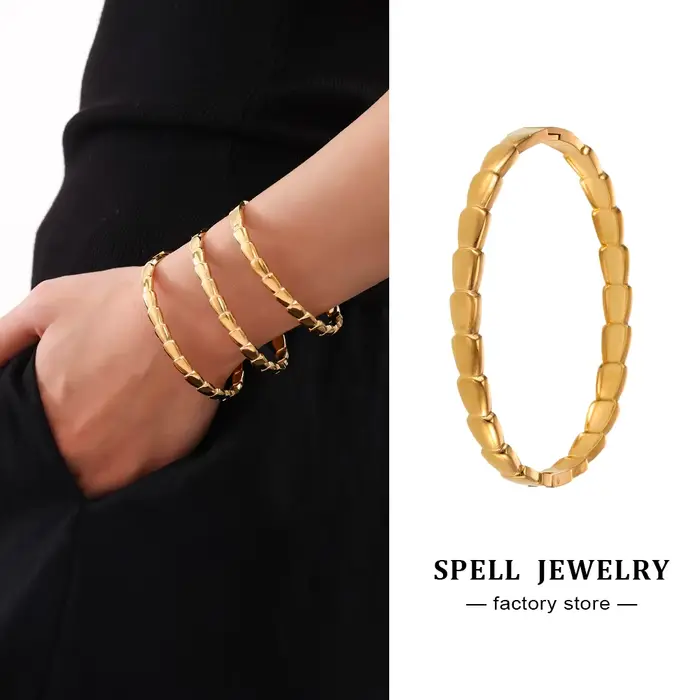 Bracelet jonc pour femme en acier inoxydable plaqué or 18 carats PVD