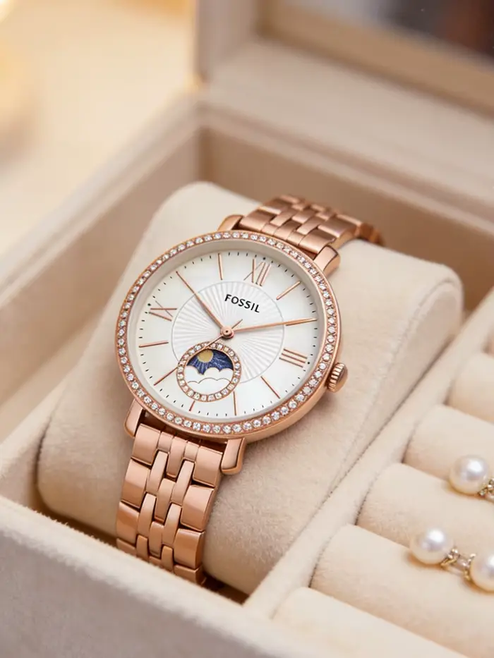 Montre Fossil ES5165 or rose acier inoxydable multifonction résistante à l'eau pour femmes occasions spéciales élégante