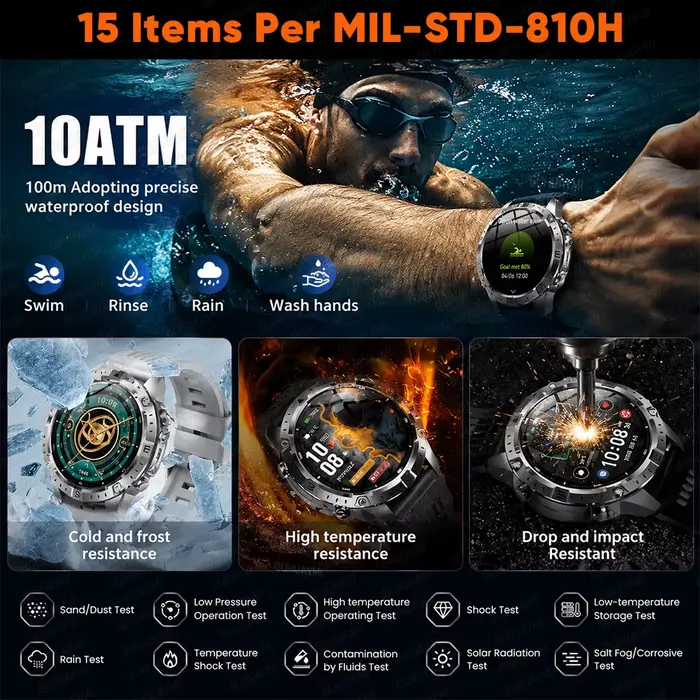 Nouvelle Montre Connectée GPS Extérieure 2026 avec Cartes Hors Ligne Double Bande GNSS Montre de Triathlon Étanche 10 ATM Boussole Lampe Torche Bracelets Sportifs Multilingue