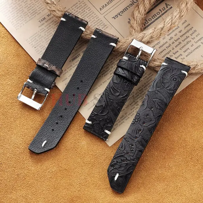Vintage véritable 20 22mm rétro imprimé motif peau de vache Bracelet de montre bracelets pour Seiko