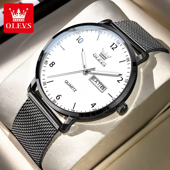 Montres à quartz originales OLEVS pour hommes, bracelet en acier minimaliste, montres pour hommes, d