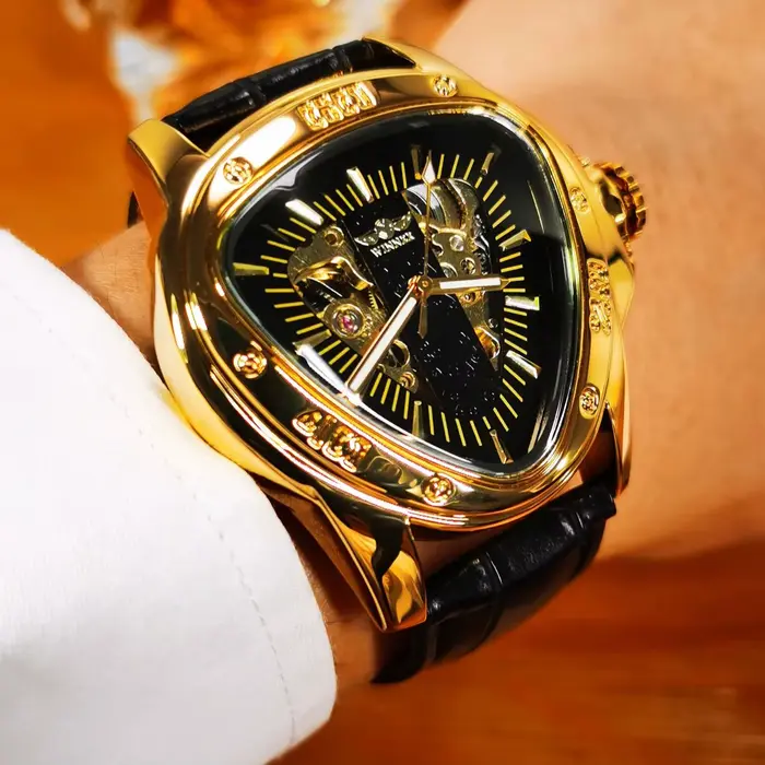 WINNER sport hommes montres haut de gamme de luxe or Triangle squelette automatique montre mécanique