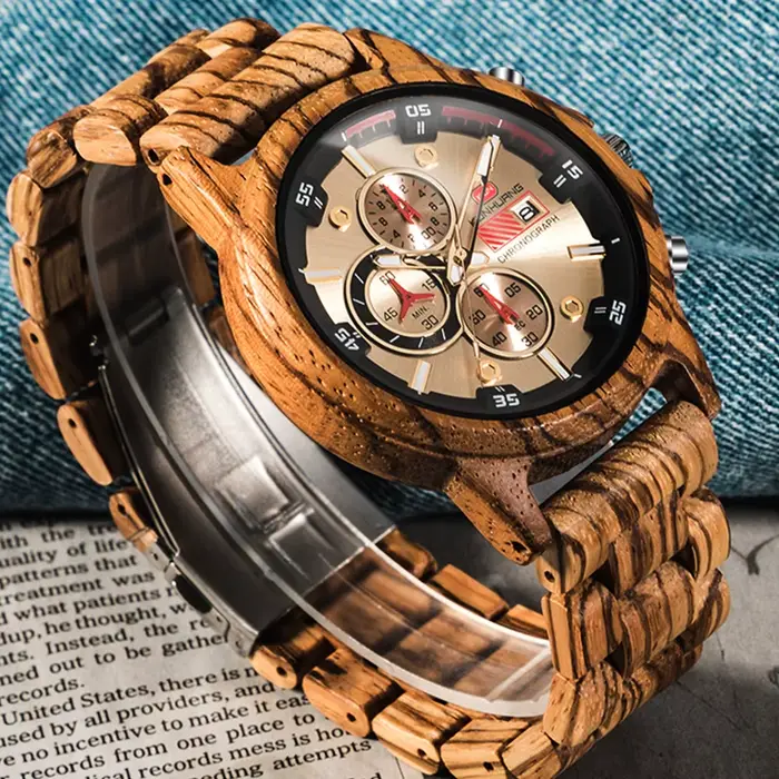 Montre chronographe en bois pour homme