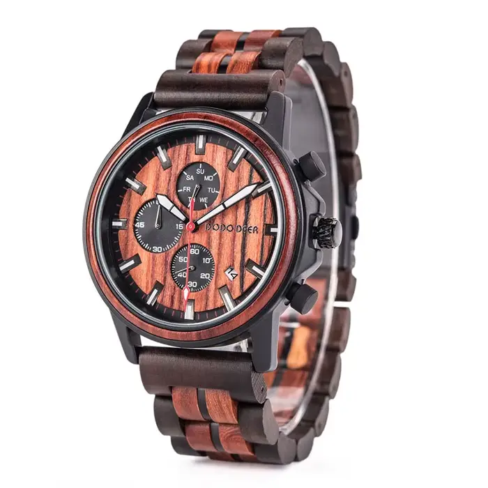 DODO DEER montres pour hommes chronomètre à Quartz mâle chronographe en bois montre-bracelet afficha