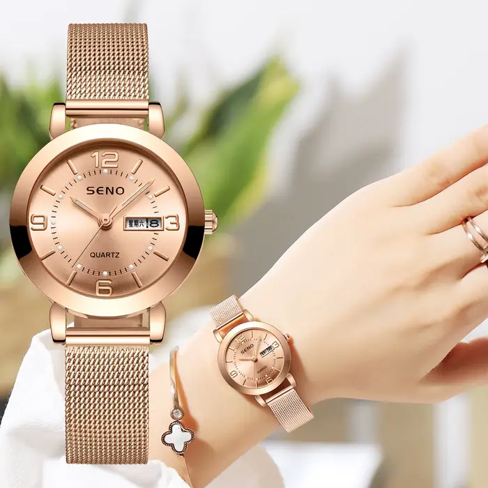 UTHAI H55 montre à Quartz pour femmes mode grand chiffre horloge lumière luxe bracelet en acier inoxydable étanche calendrier lumineux cadeau