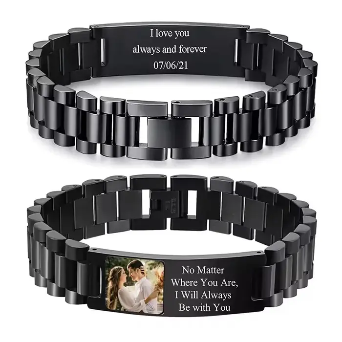 Bracelets d'identification personnalisables en acier inoxydable pour hommes – Plaque nominative gravée sur mesure