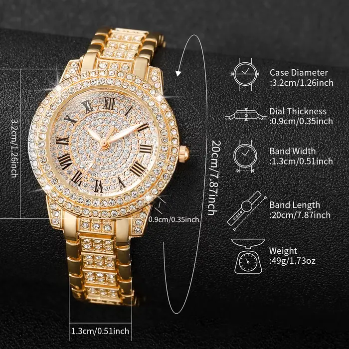 Montre à quartz sertie de diamants pour femme bracelet en acier doré élégante pour toutes les occasions style fashion casual