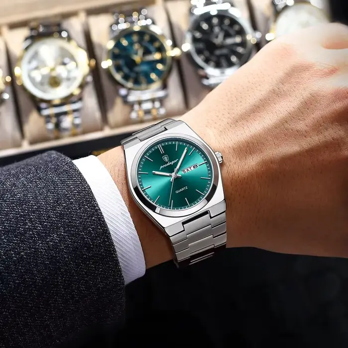 Montre pour homme POEDAGAR, élégante, en acier inoxydable, étanche, lumineuse, avec date et jour, cl