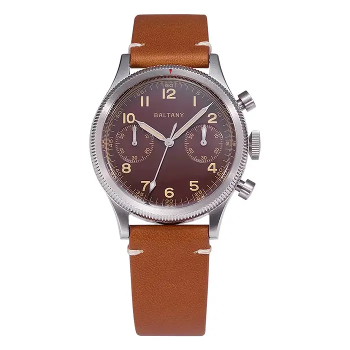 Baltany chronographe militaire homme S5054 montre à Quartz de Style rétro bracelet en cuir verre sap