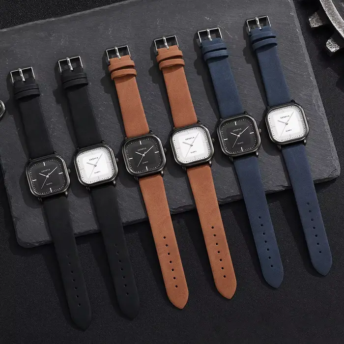 Montre homme carré quartz avec bracelet en cuir pour style fashion et casual occasions spéciales et quotidiennes
