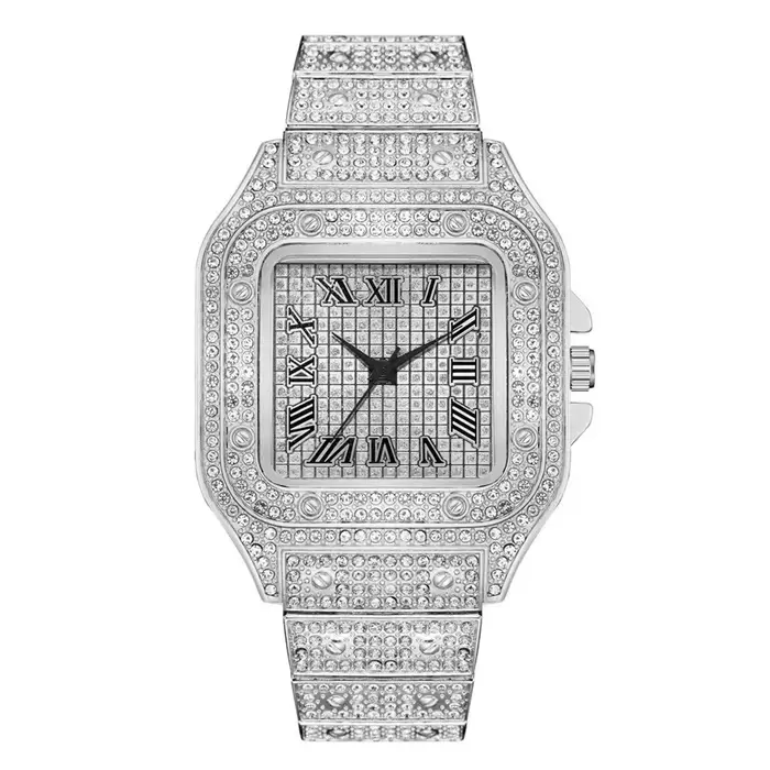 Montres carrées Hip Hop pour hommes, montre glacée de luxe, montres-bracelets d'affaires avec calend