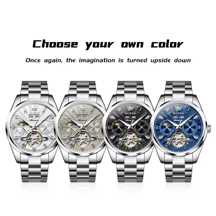 OLEVS 7028 montre mécanique automatique pour hommes cadran Tourbillon multifonctionnel Date étanche