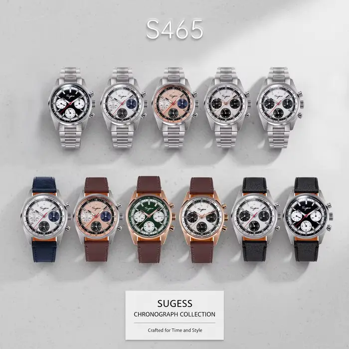 Montre SUGESS édition limitée avec mouvement Seagul ST1903 pour homme occasionnels spéciaux résistante à l'eau et chronographe lumineux