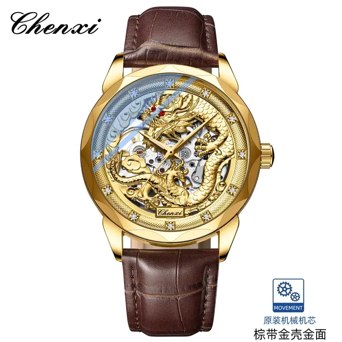 Montres automatiques mécaniques en acier inoxydable pour hommes CHENXI 8899, culture et art nationau