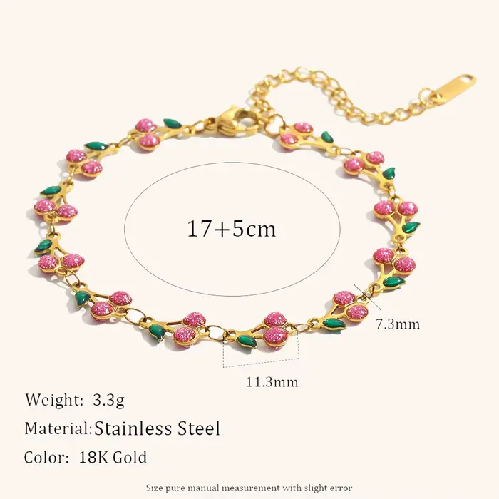 La. Bracelet en acier inoxydable Y2K pour femmes, goutte d'huile, cerise colorée, plaqué PVD, bijoux