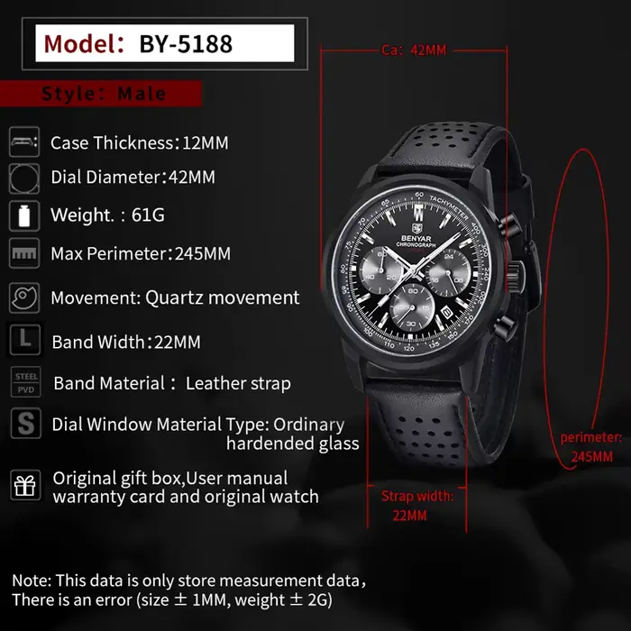 BENYAR Design – montre de sport à Quartz pour hommes