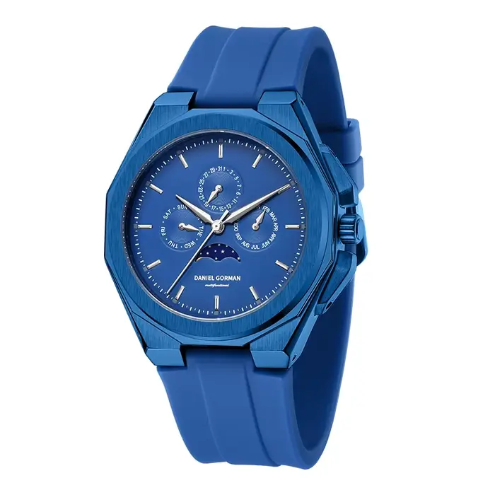 Montre Moonphase pour Hommes Montre-bracelet à Quartz Boîtier Acier Inoxydable Bracelet Silicone Occasions Spéciales Élégante Pour Hommes