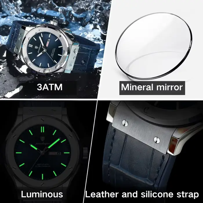 Montre à Quartz Pour Homme Design Élégant Calendrier Jour Date Bracelet En Cuir Ou Silicone Occasions Spéciales