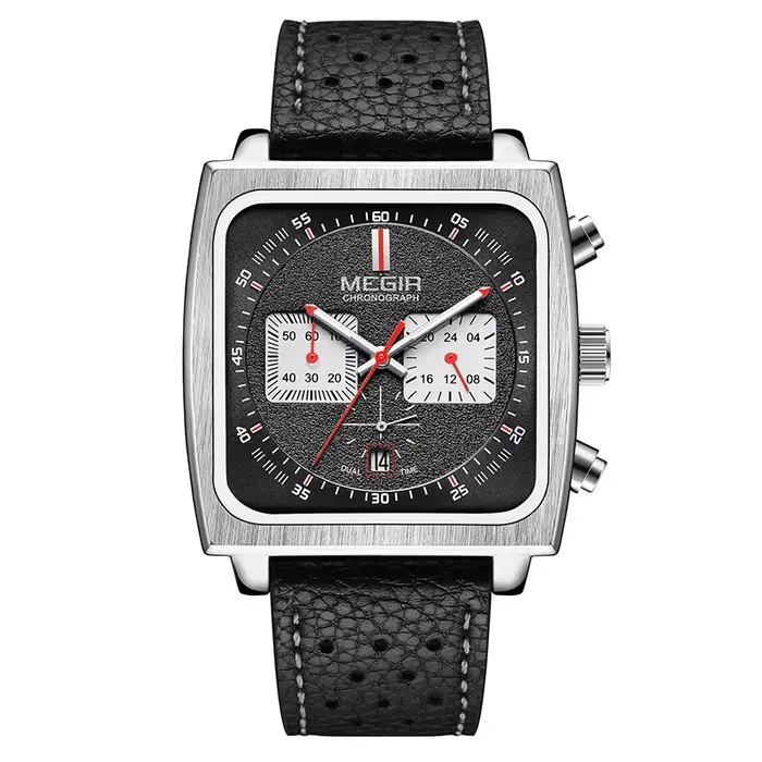 Montre à quartz carrée série chronographe avec calendrier 43,5 mm de diamètre 11 mm d'épaisseur brac