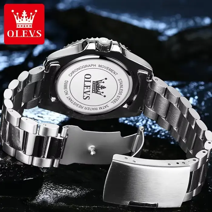 Montre OLEVS 5885 en acier inoxydable avec fonction GPS pour hommes, résistante à l'eau, mains lumineuses, bracelet en acier inoxydable, mouvement à quartz, pour sportifs et amoureux de la mode