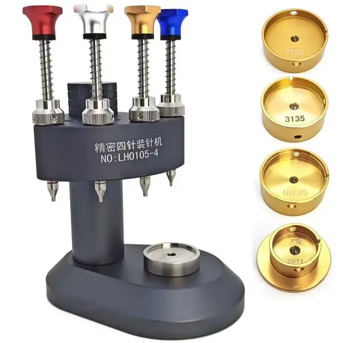 Outil de réglage manuel de montre avec piquets interchangeables en matière synthétique pour montage précis et réparation de montres à 4 broches